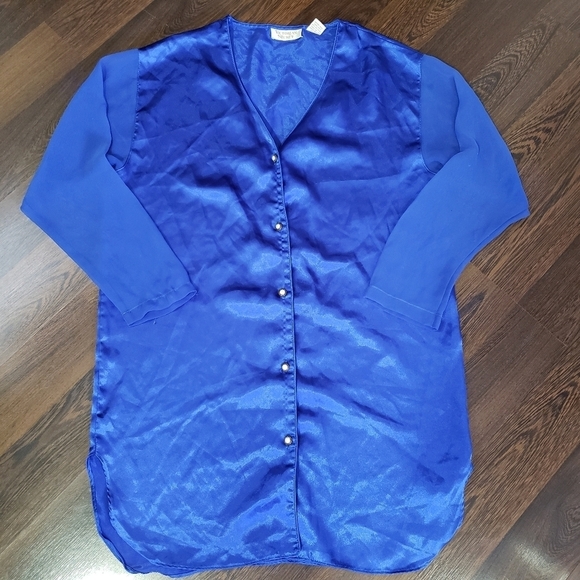 Victoria's Secret Vintage Blue Satin Pearl Button Nightie | Size P/S - Picture 1 of 9